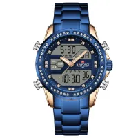 NAVIFORCE NF9190 Mens Watches Top Brand Luxury Stainless Steel Quartz Wrist Watch Men Sports Dual Time Digital Analog Clock
